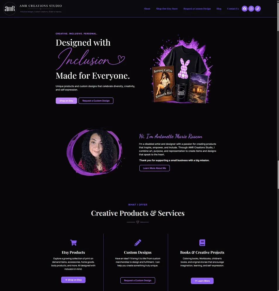 AMR Creations Studio graphic design shop website designed by Magnetic Web Development