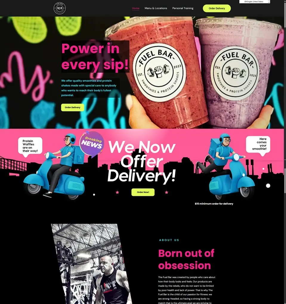 Fuel Bar smoothie shop website designed by Magnetic Web Development